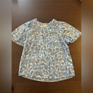 Counterparts women's short-sleeve paisley print blouse in blue and white Sz M